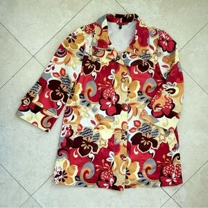 Ambition Floral Print Spring/Fall Jacket Roll Tab Sleeves Button & Zip